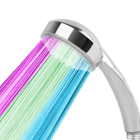 LED Shower Head Handheld Color-Changing Automatically Hydropower Without Batteries (Color: Silver)